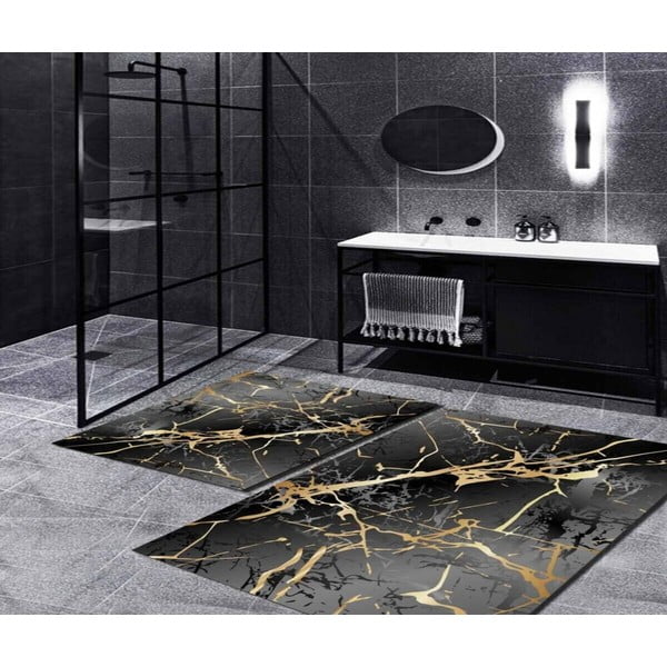 Set di 2 tappetini da bagno neri Mila Home Marble - Minimalist Home World-image-1