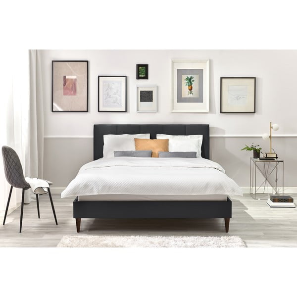 Letto matrimoniale imbottito antracite con griglia 160x200 cm Vivara - Bobochic Paris-image-4