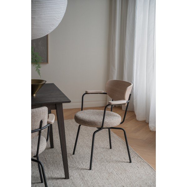 Sedia da pranzo nera/beige in metallo con braccioli Merrick – Rowico-image-1