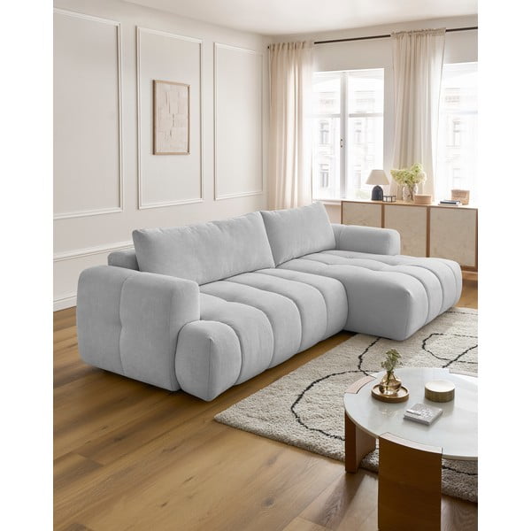 Divano angolare grigio chiaro allungabile e con contenitore (penisola a destra/chaise lounge) Fuji – Bobochic Paris-image-1