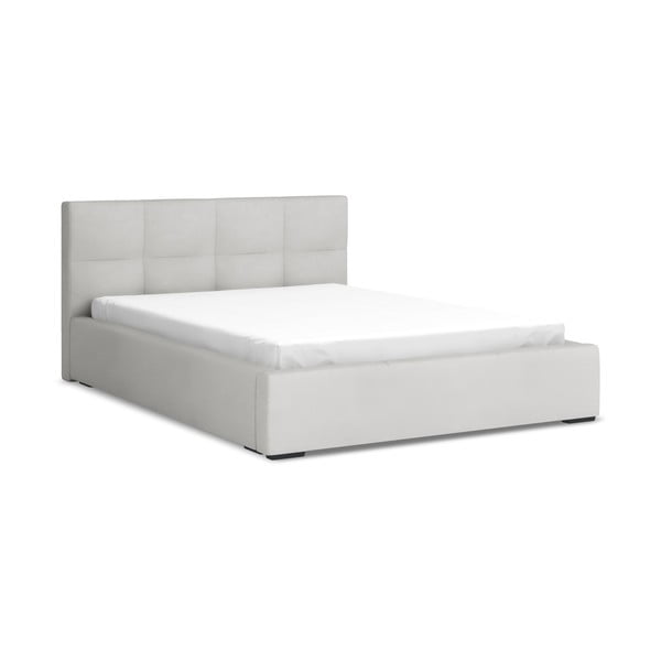 Letto matrimoniale imbottito grigio chiaro in velluto con contenitore con rete inclusa 140x200 cm Hiko – Makamii