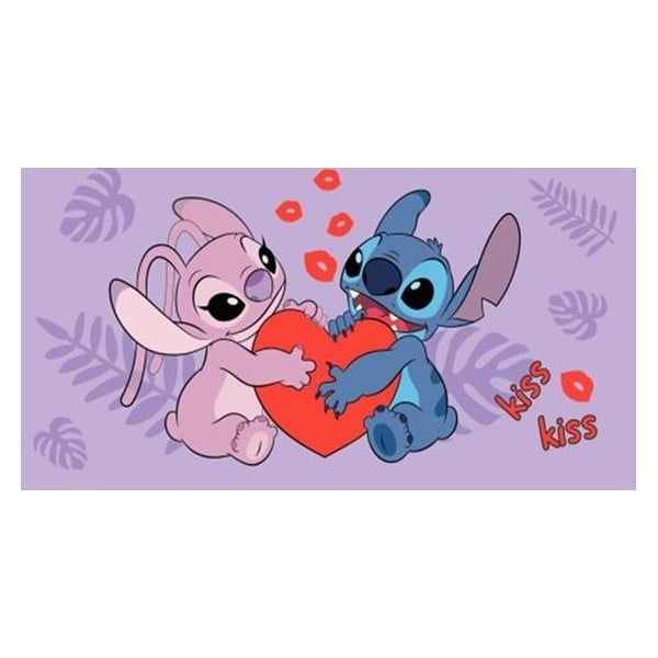 Asciugamano per bambini viola in cotone 70x140 cm Lilo and Stitch "Kiss" – Jerry Fabrics