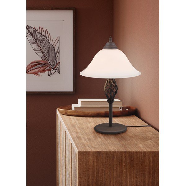 Lampada da tavolo marrone scuro con paralume in vetro (altezza totale 50 cm) Rustica – Trio-image-1