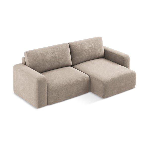 Divano angolare beige allungabile/con contenitore (con penisola a destra/con chaise lounge) con rivestimento in ciniglia Kona – Makamii-image-3