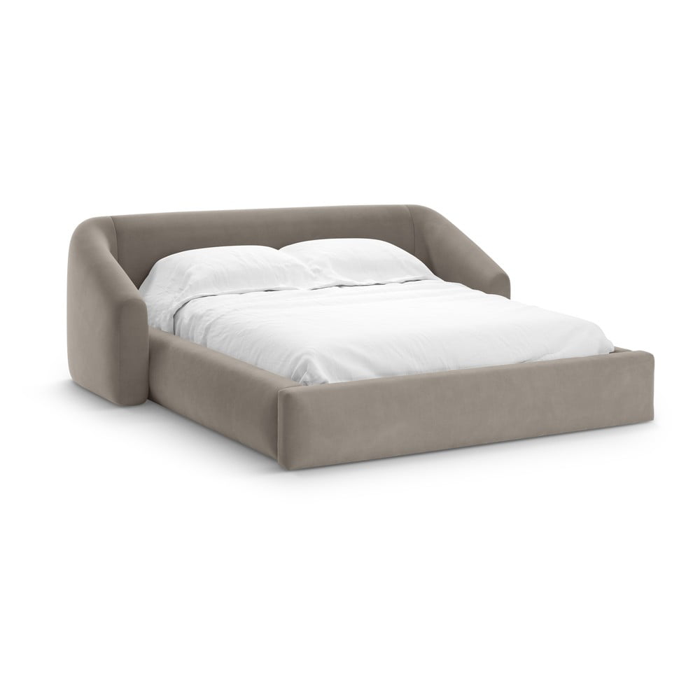 Letto matrimoniale imbottito marrone chiaro con contenitore con rete inclusa 180x200 cm Campi – Cosmopolitan Design | Letti matrimoniali