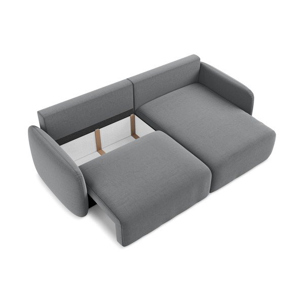 Divano angolare grigio allungabile/con contenitore (con penisola a destra/con chaise lounge) con rivestimento in velluto Kalena – Makamii-image-4