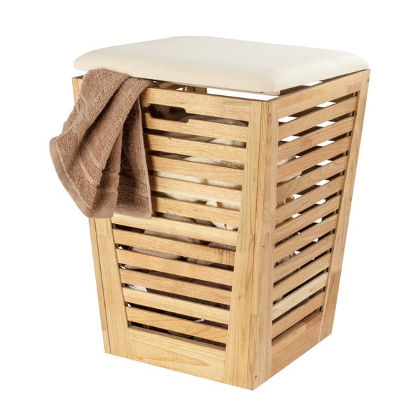 Cesto portabiancheria in legno colore naturale 55 l Norway - Wenko-image-1