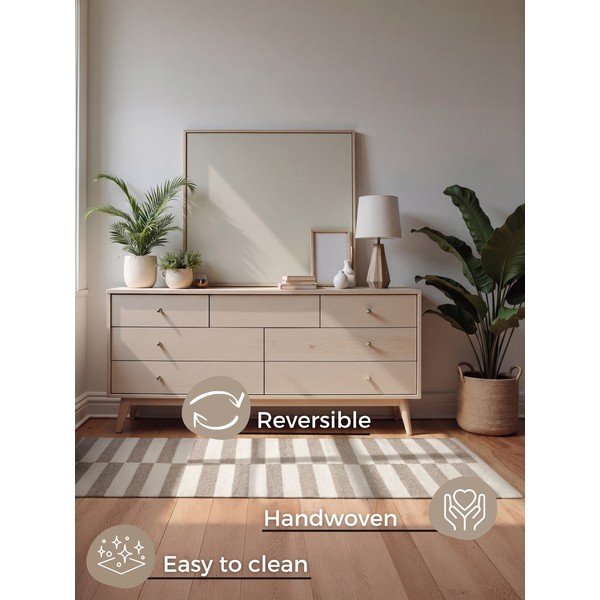 Tappeto bianco/grigio in lana reversibile/tessuto a mano 80x150 cm Vika – Hanse Home-image-4