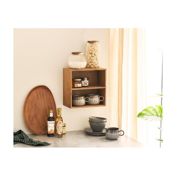 Mensola di colore naturale in rovere massiccio con ripiani multipli 18 cm Townsville – House Nordic-image-2