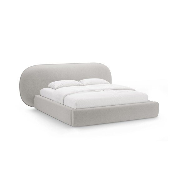 Letto matrimoniale imbottito grigio chiaro con contenitore con rete inclusa 180x200 cm Ovalo – Micadoni 