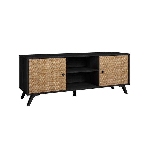 Tavolo TV nero in legno esotico 136x53 cm Hanoi - Marckeric-image-3