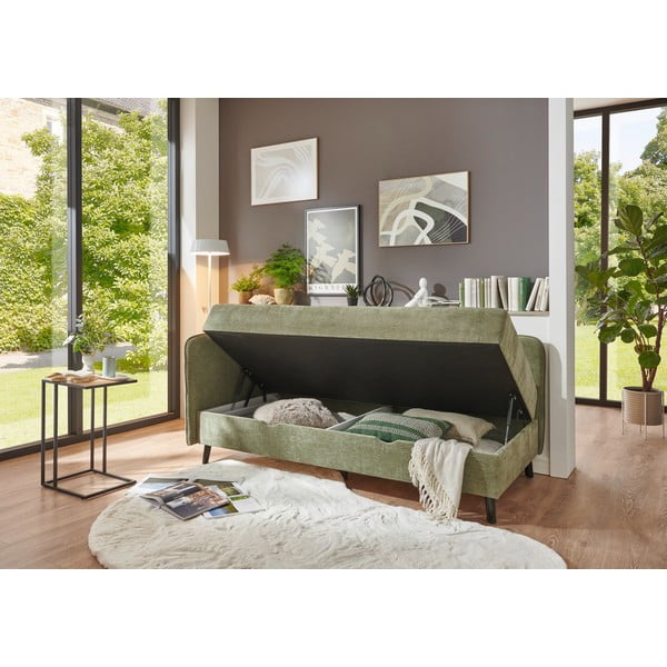 Letto singolo verde imbottito con contenitore 120x200 cm Kiruna - Meise Möbel-image-4