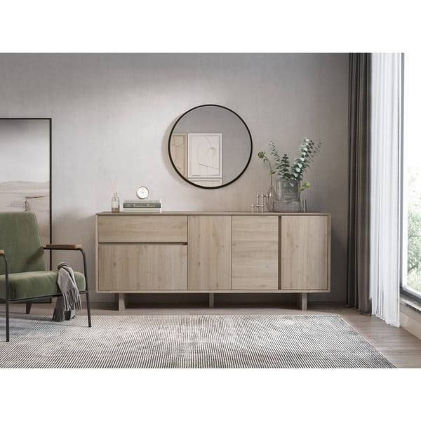 Cassettiera di colore naturale con effetto rovere 180x76x45 cm Carpi – Marckeric-image-1