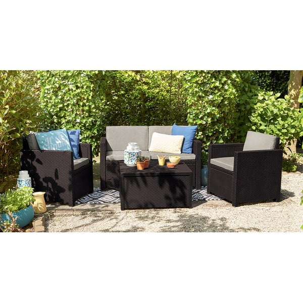 Set da giardino in rattan artificiale marrone scuro per 4 persone Monaco - Keter-image-1