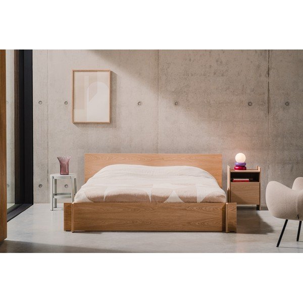 Letto matrimoniale di colore naturale con effetto rovere in truciolato/in compensato con rete inclusa 180x200 cm Valt – noo.ma-image-2
