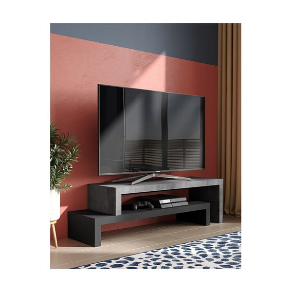 Tavolo TV doppio nero con decoro in cemento , 125 x 40 cm Cliff - TemaHome-image-1