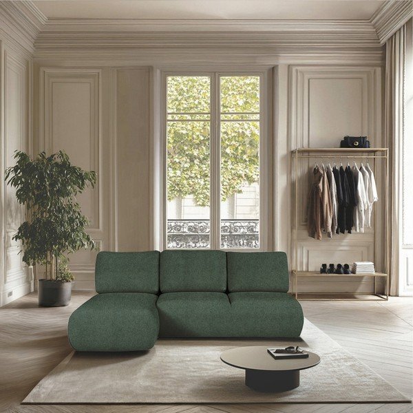Divano angolare verde (con penisola a sinistra e chaise lounge) rivestito in bouclé Mirel – Rodier-image-1