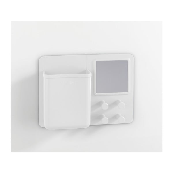 Organizzatore da parete in silicone bianco con ganci e specchio Ampio - Wenko-image-2