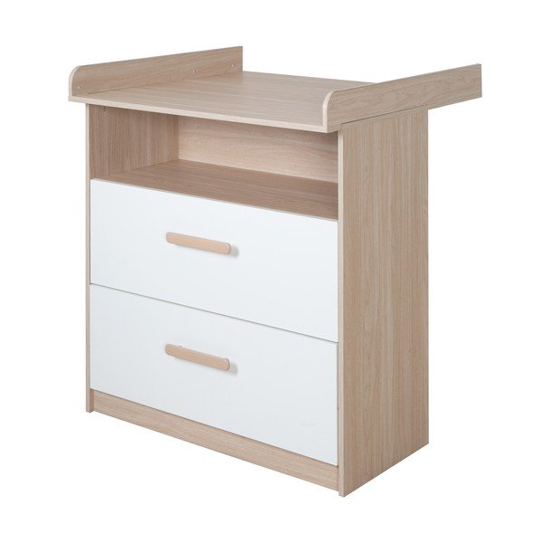 Cassettiera per bambini bianca/di colore naturale con effetto rovere con fasciatoio 88x98x75 cm Cabane – Roba-image-4