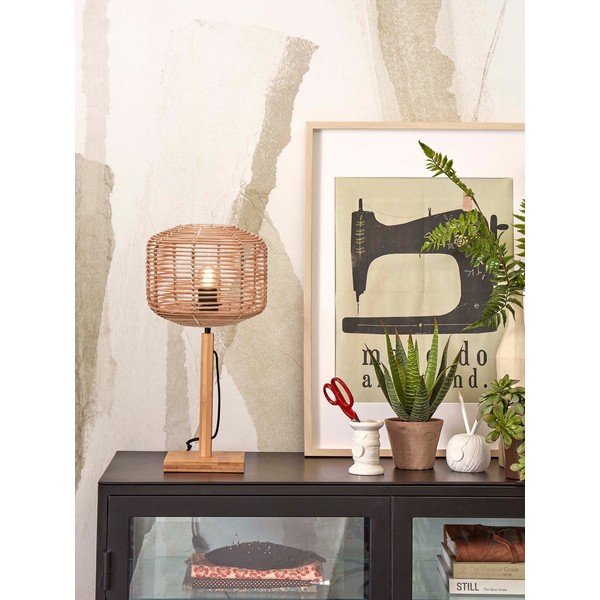 Lampada da tavolo con paralume in rattan di colore naturale (altezza 40 cm) Tanami - Good&Mojo-image-1