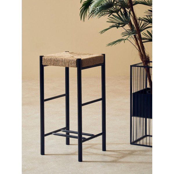 Sedia da bar nera/di colore naturale in faggio massiccio (altezza della seduta 72 cm) Bandar – Premier Housewares-image-1