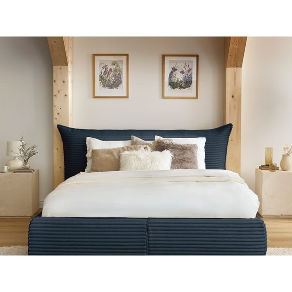 Letto matrimoniale in blu scuro imbottito con spazio contenitivo con griglia inclusa 160x200 cm Jade – Bobochic Paris-image-1