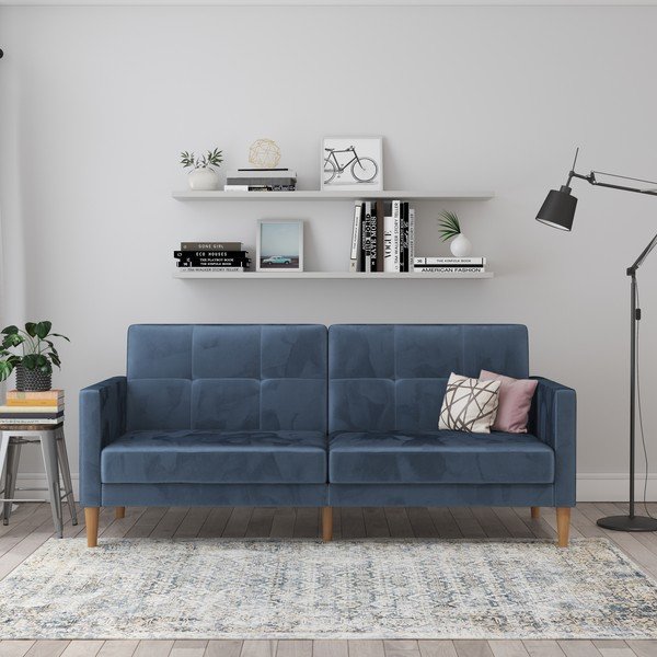 Divano letto in velluto blu 207 cm Lilly - Støraa-image-1