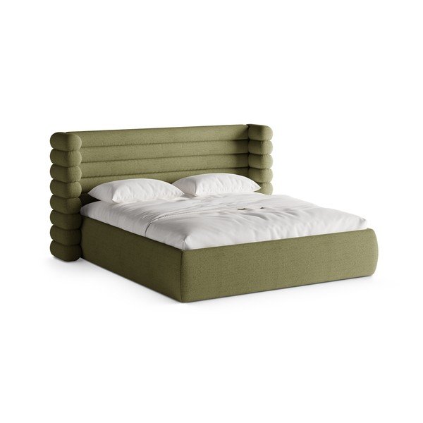 Letto matrimoniale imbottito verde con contenitore con rete inclusa 160x200 cm Mount – Micadoni 