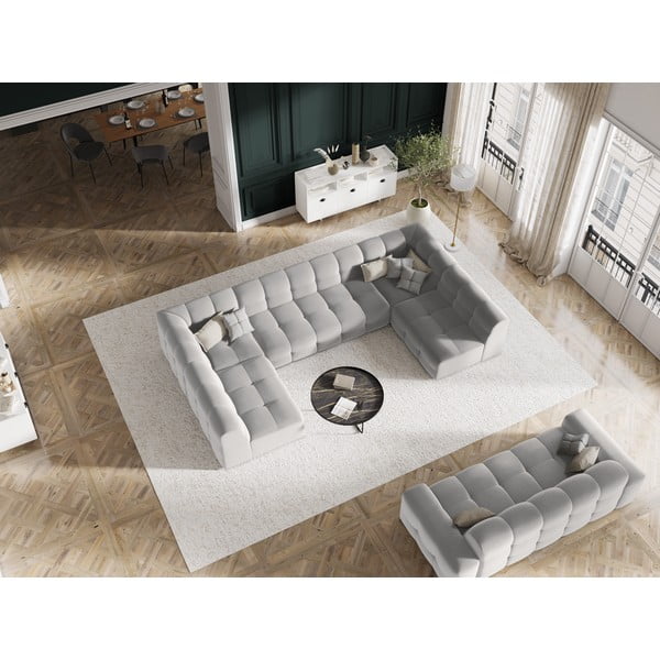 Divano angolare in velluto grigio chiaro (a U) Kendal - Micadoni Home-image-1