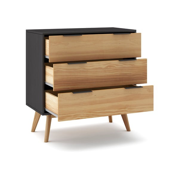 Cassettiera alta in pino nero/naturale 80x83 cm Lavis - Marckeric-image-4