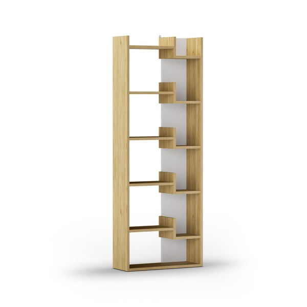 Libreria in rovere decorato in bianco e naturale 60,5x162 cm Klapo - Marckeric-image-3