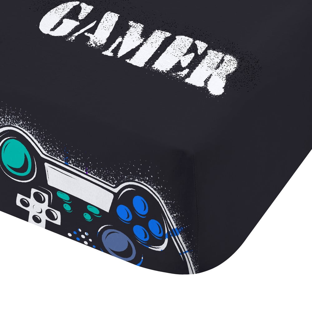 Lenzuolo con angoli per bambini nero per letto singolo 90x190 cm Game Over – Catherine Lansfield | Lenzuola per bambini