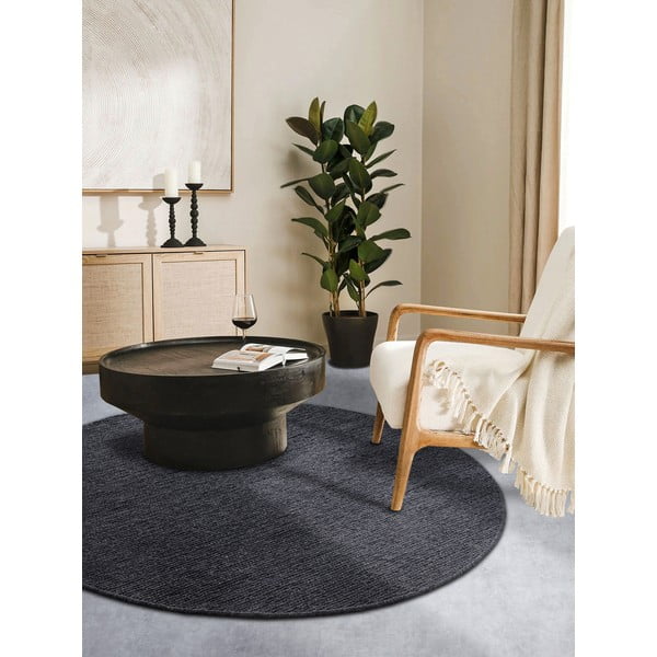 Tappeto rotondo grigio scuro in lana tessuto a mano ø 160 cm Francois - Villeroy&Boch-image-1
