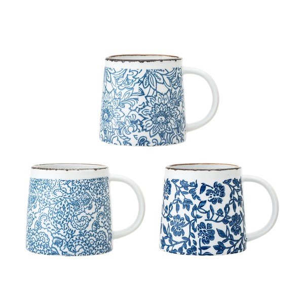 Tazze in set bianche/blu in gres 3 pz Molly – Bloomingville