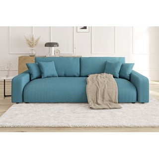 Divano turchese allungabile/con contenitore con rivestimento in velluto a coste 234 cm Sara – Ropez