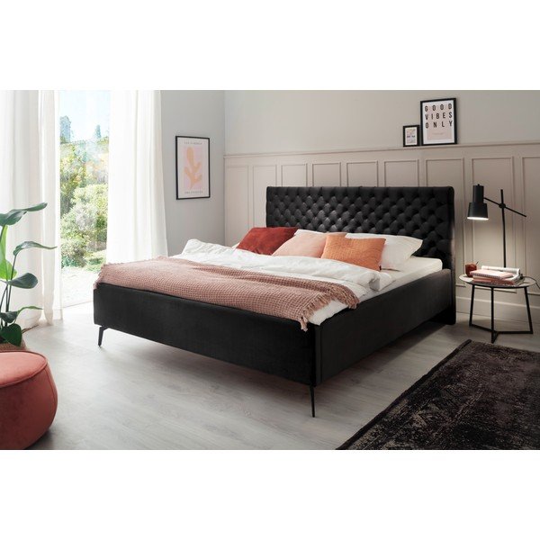 Letto matrimoniale imbottito nero con contenitore con rete inclusa 180x200 cm La Maison – Meise Möbel-image-1