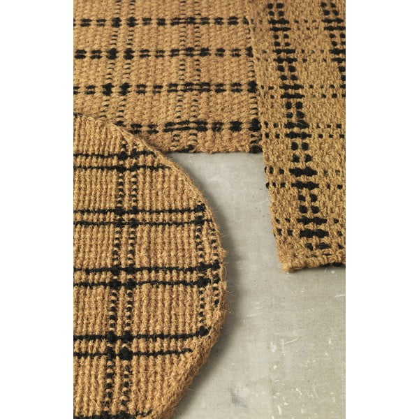 Tappeto rotondo nero/di colore naturale in iuta tessuto a mano ø 120 cm – Geese-image-1