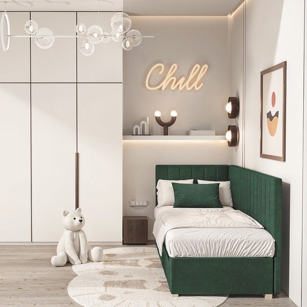 Letto da bambini con sponde verde scuro con contenitore con materasso incluso 90x200 cm Snugi – Ghado-image-1