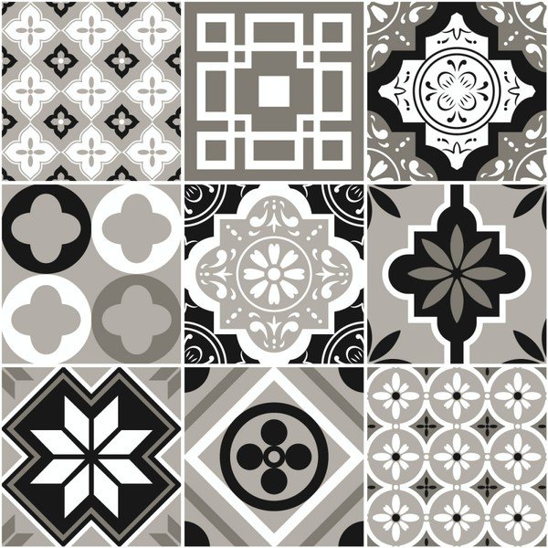 Set di 9 adesivi murali Piastrelle di cemento Charltina, 10 x 10 cm - Ambiance