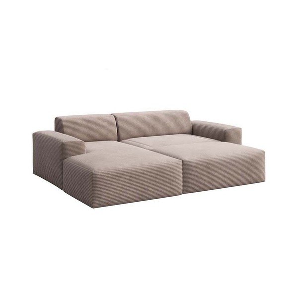 Divano angolare beige allungabile e con contenitore (con penisola a sinistra e chaise lounge) rivestito in velluto a coste Villet – Rodier-image-4
