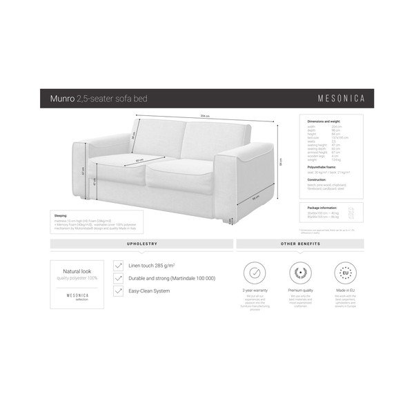 Divano letto crema , 204 cm Munro - MESONICA-image-4