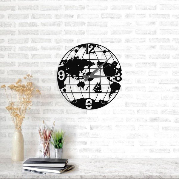 Orologio da parete nero Globe Clock, ⌀ 50 cm - Wallity-image-1