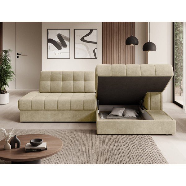 Divano angolare marrone chiaro allungabile (con penisola a destra/con chaise lounge) con rivestimento in velluto Blezalt – ELTAP-image-4