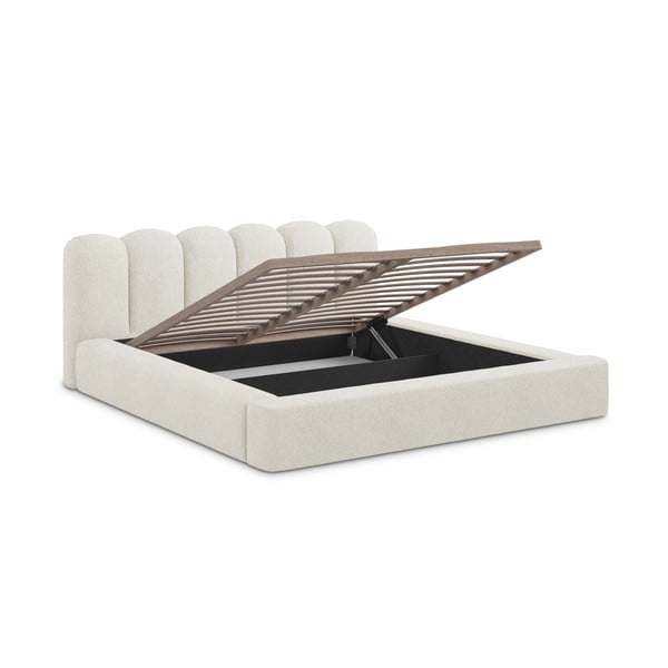 Letto matrimoniale imbottito crema con contenitore con griglia 140x200 cm Mano - Makamii-image-2