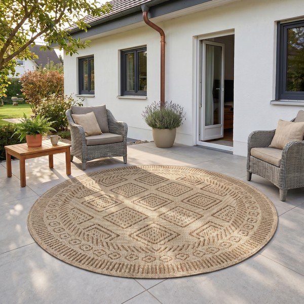 Tappeto da interno/esterno rotondo beige ø 80 cm Mira 1452 – Ayyildiz Carpets-image-1