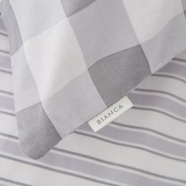 Lenzuolo in cotone grigio e bianco , 90 x 190 cm Check and Stripe - Bianca-image-1
