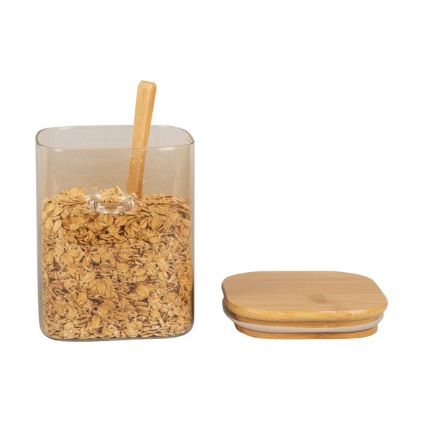 Barattolo in vetro marrone con coperchio e cucchiaio in legno Barattolo, altezza 13 cm - PT LIVING-image-2