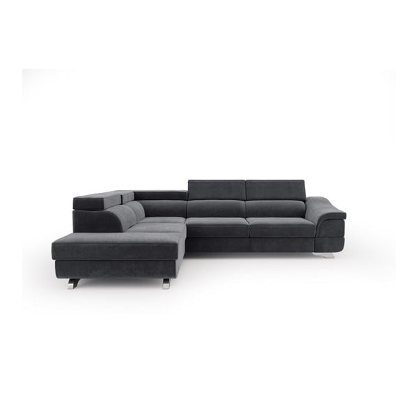 Divano letto angolare grigio scuro con rivestimento in velluto Apollon, angolo sinistro - Windsor & Co Sofas