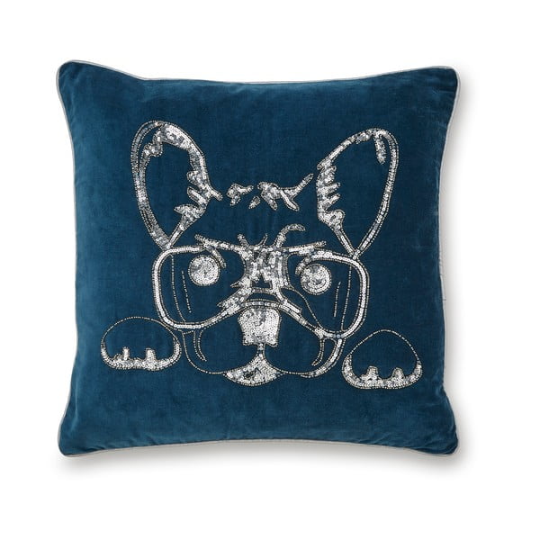 Cuscino decorativo in cotone blu, 50 x 50 cm French Bulldog - Cooksmart ®