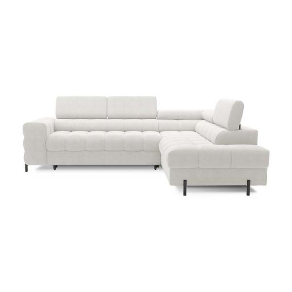 Divano angolare color crema allungabile/con contenitore (con penisola a destra/a L) con rivestimento in bouclé Ferucce – ELTAP